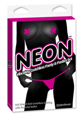Tanga Neon Vibrating Crotchless Panty and Pasties Set Pink - Cake Sex Shop